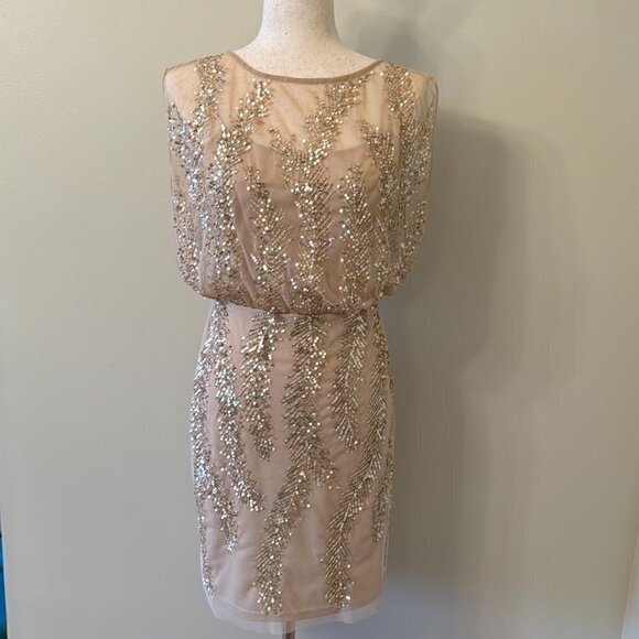 Aidan Mattox Sequined Gold and Champagne Dress Size 4 - Picture 2 of 11
